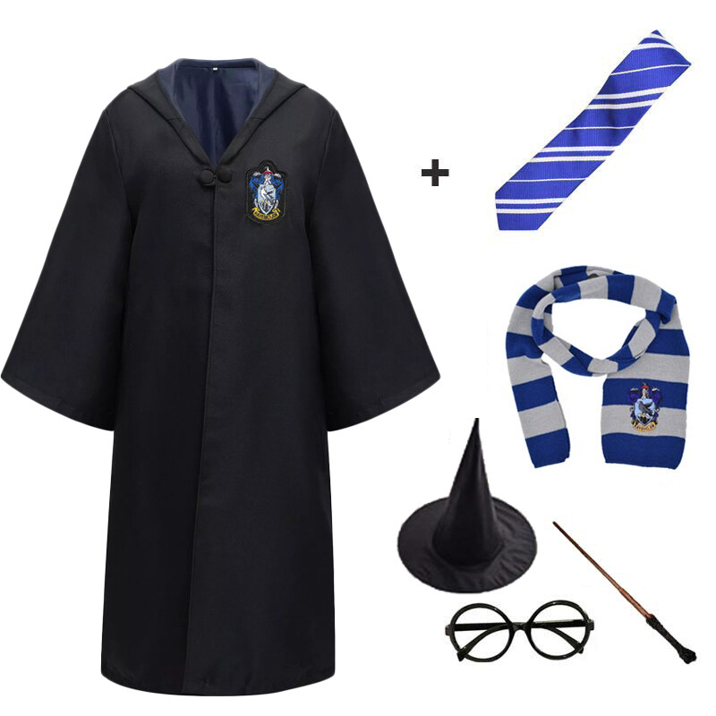 Harry Potter Robe Costume Cape Cloak Halloween Cosplay With Tie Scarf Wand Glasses Potter Cosplay for Hermione Kids Party Accessories